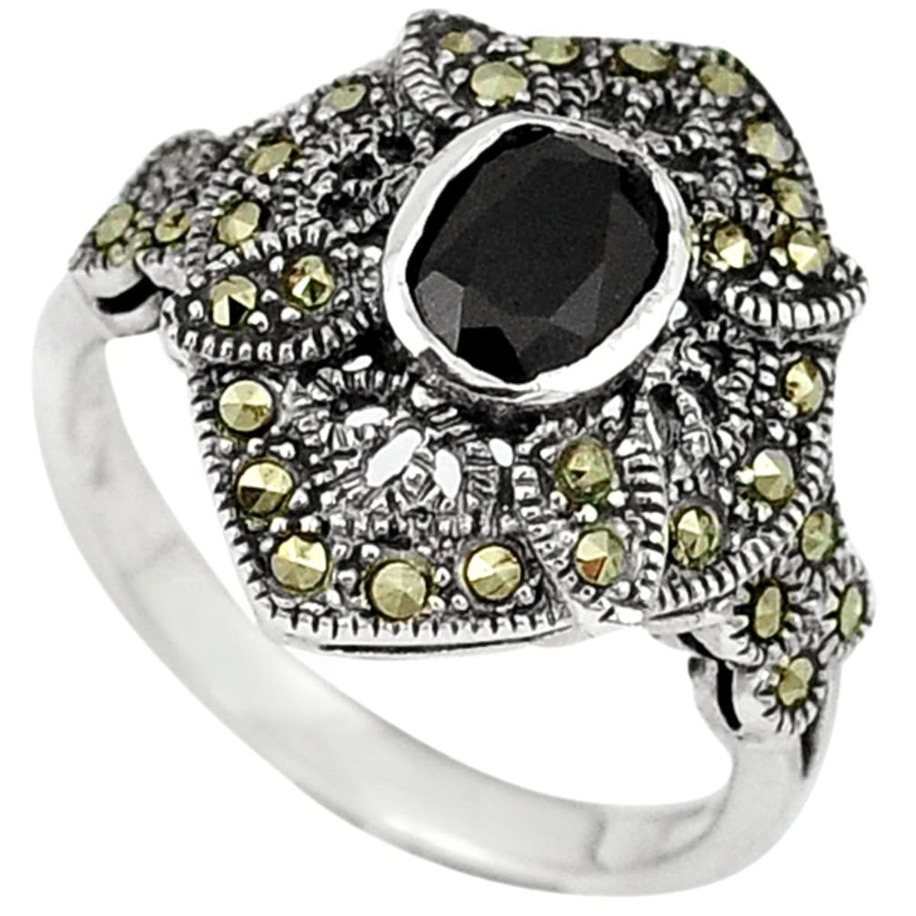 925 sterling silver natural black onyx fine marcasite ring size 7 a25889