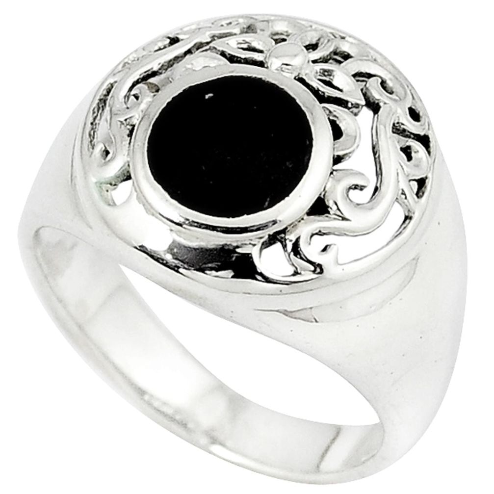 Black onyx enamel 925 sterling silver ring jewelry size 8 a28456