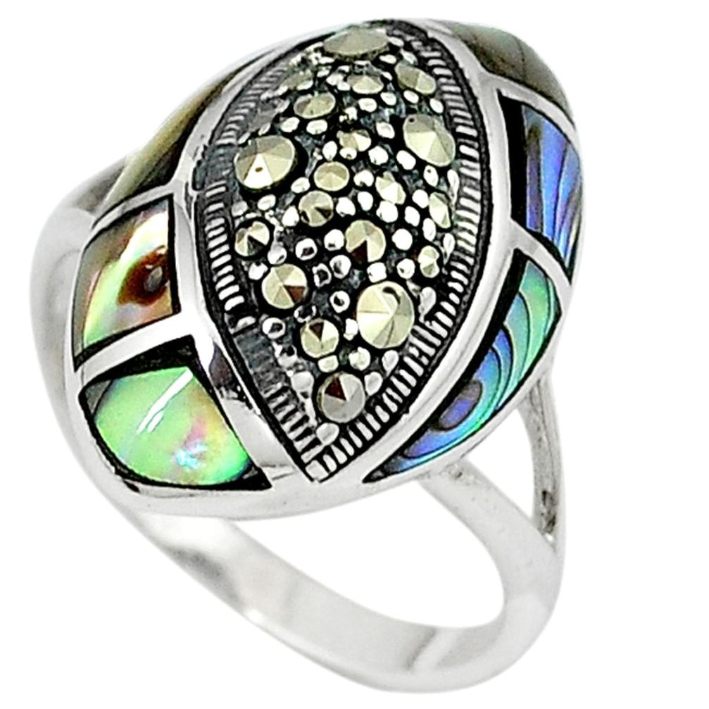 Natural green abalone paua seashell 925 silver ring jewelry size 7.5 a28910