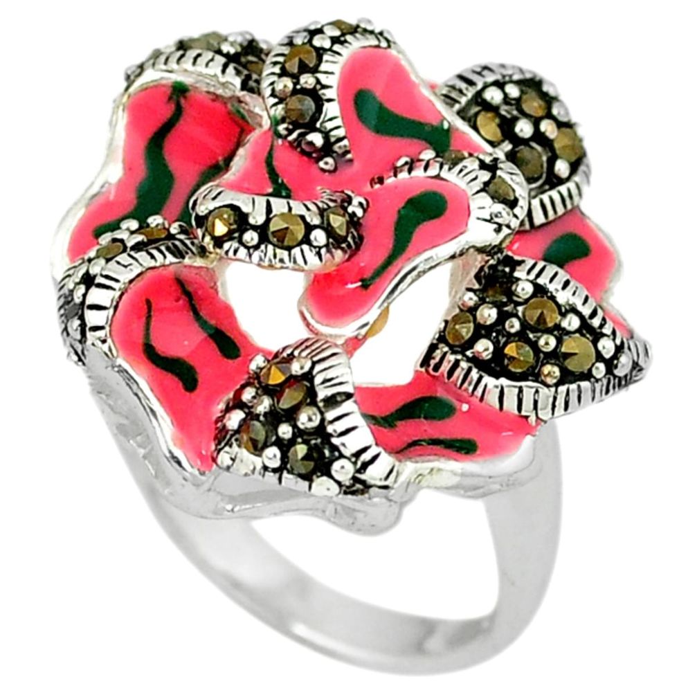 Swiss marcasite enamel 925 sterling silver ring jewelry size 7 a29076