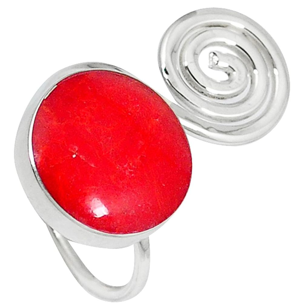 Red sponge coral enamel 925 sterling silver ring jewelry size 6.5 a29419