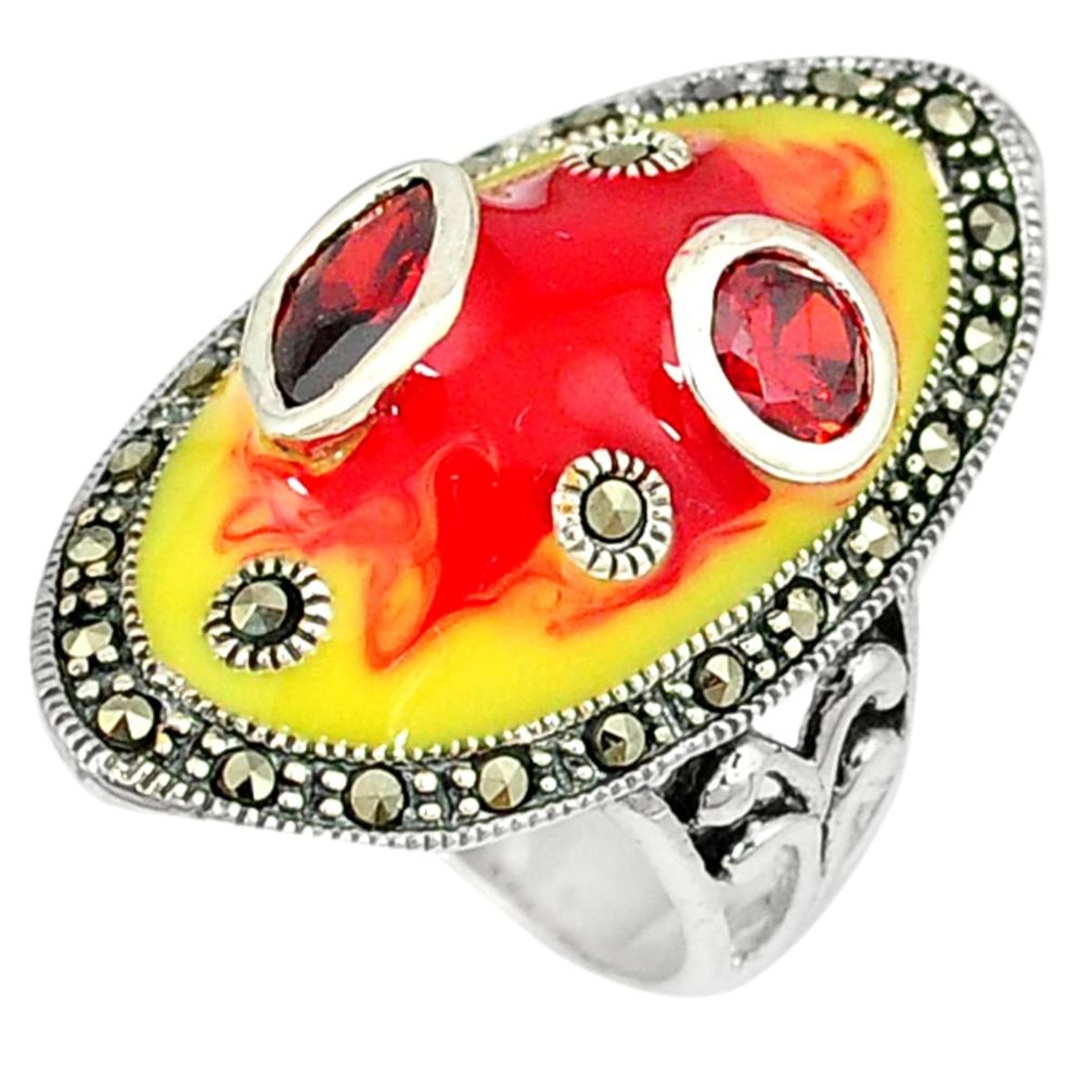 Natural red garnet fine marcasite 925 sterling silver ring jewelry size 7 a29660