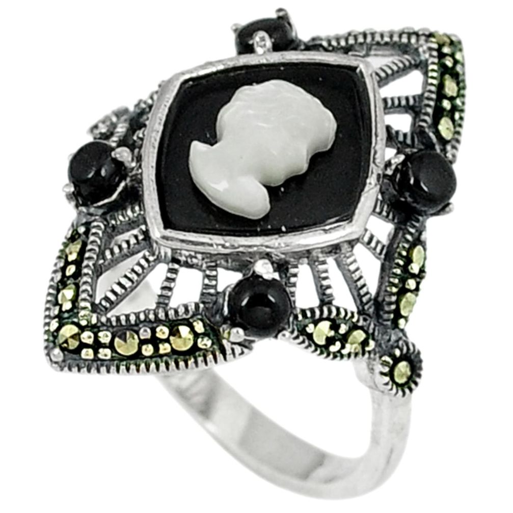 Natural white pearl marcasite 925 sterling silver ring jewelry size 8.5 a29779