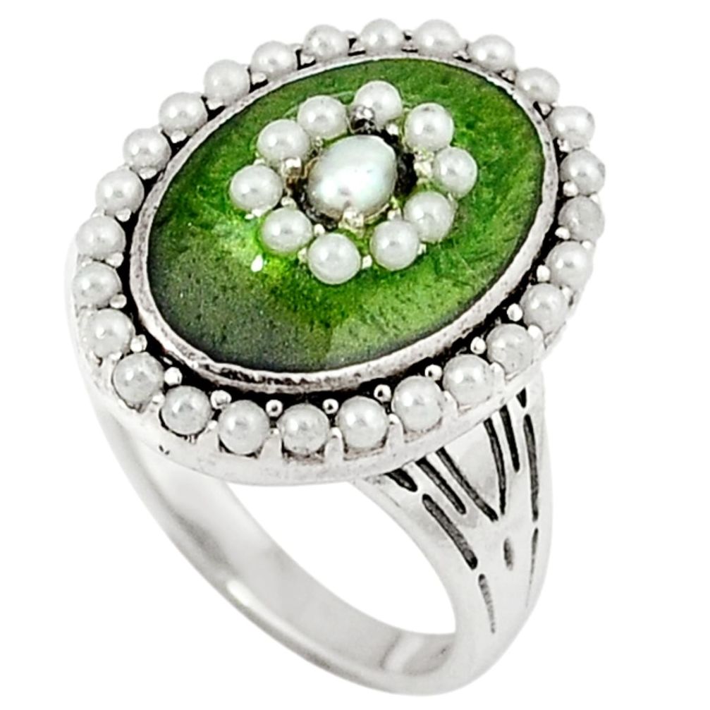 Clearance Sale-Art deco white pearl enamel 925 sterling silver ring jewelry size 7.5 a29826