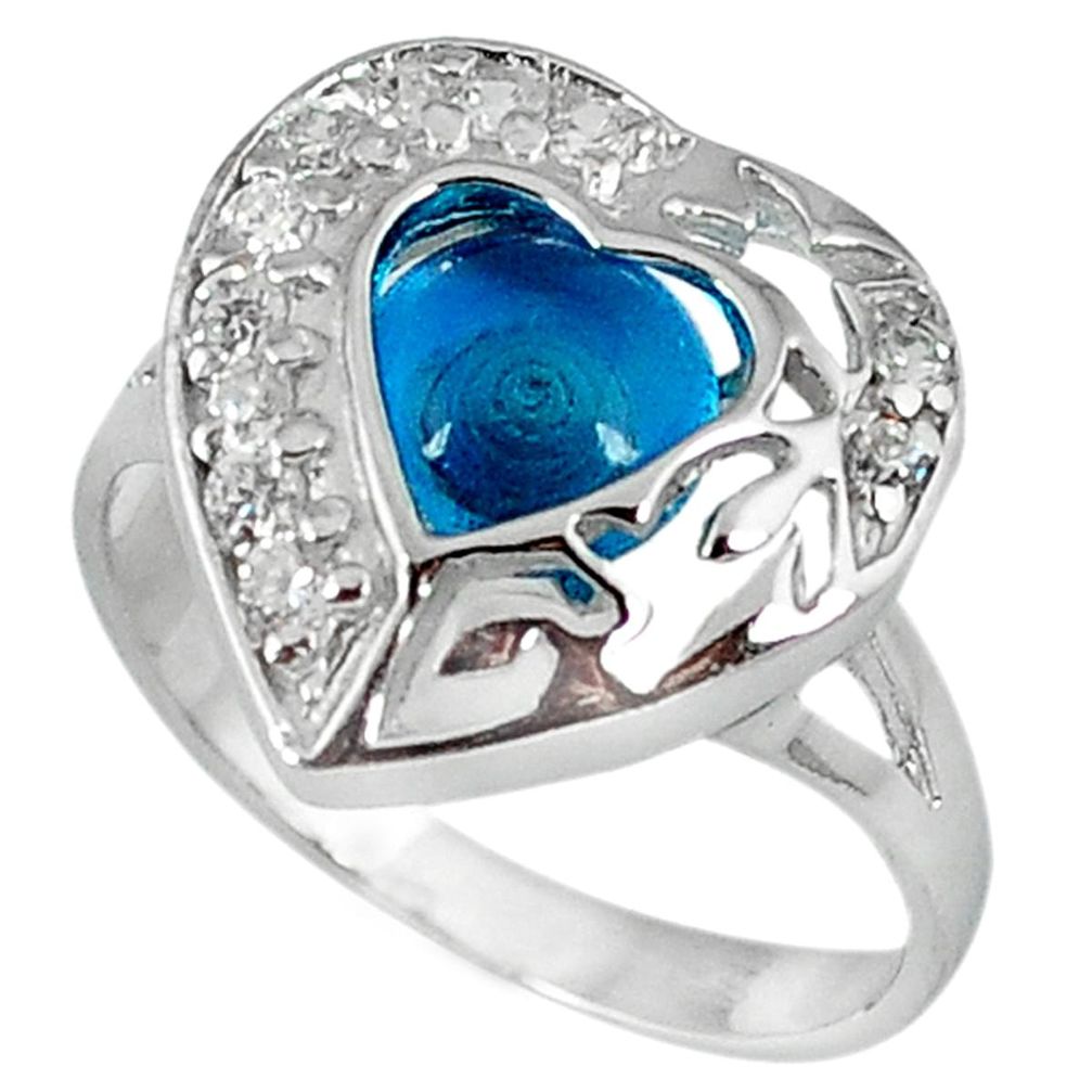 3.54cts blue evil eye talismans topaz 925 sterling silver ring size 6.5 a30365