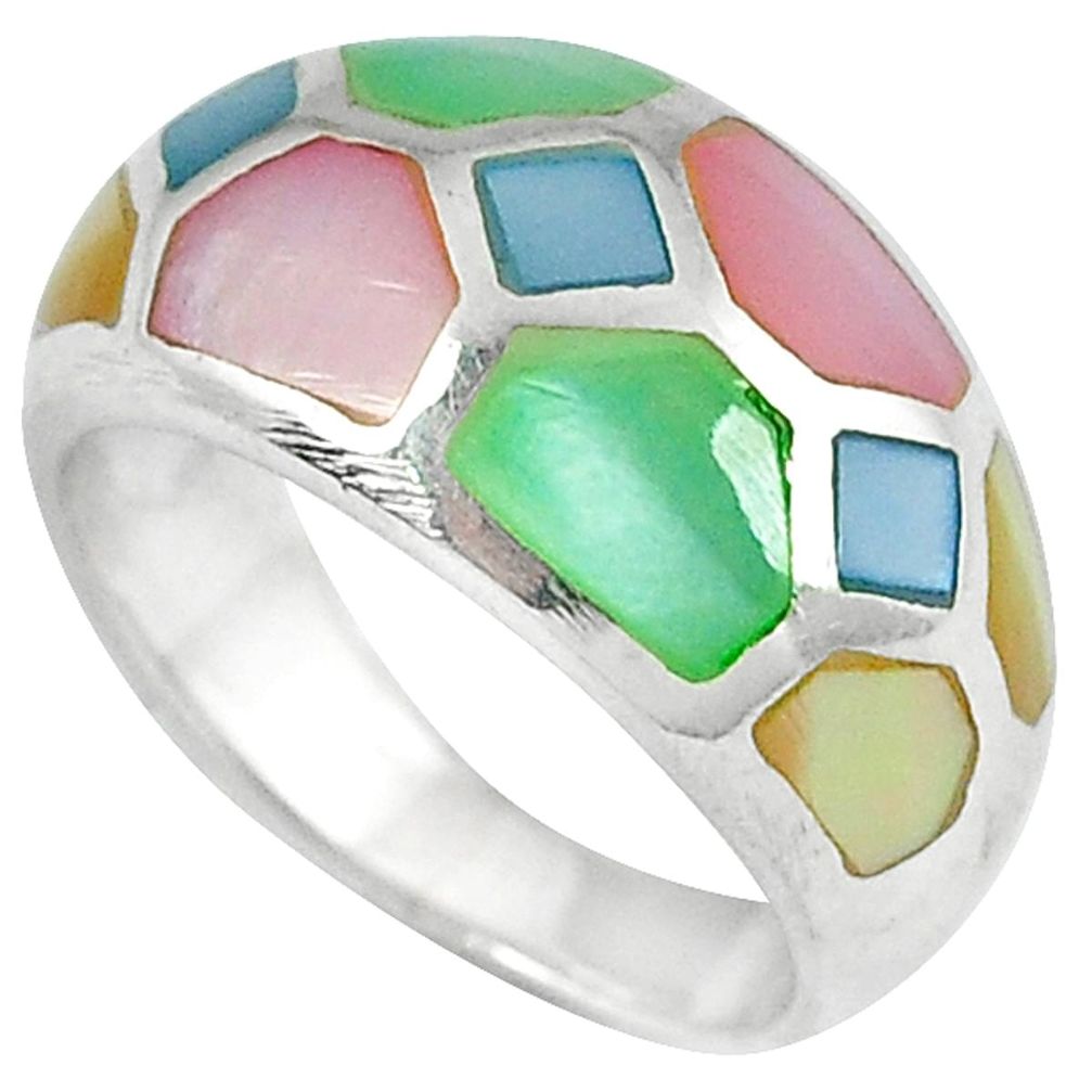 5.01gms natural blister pearl enamel 925 sterling silver ring size 5 a30635