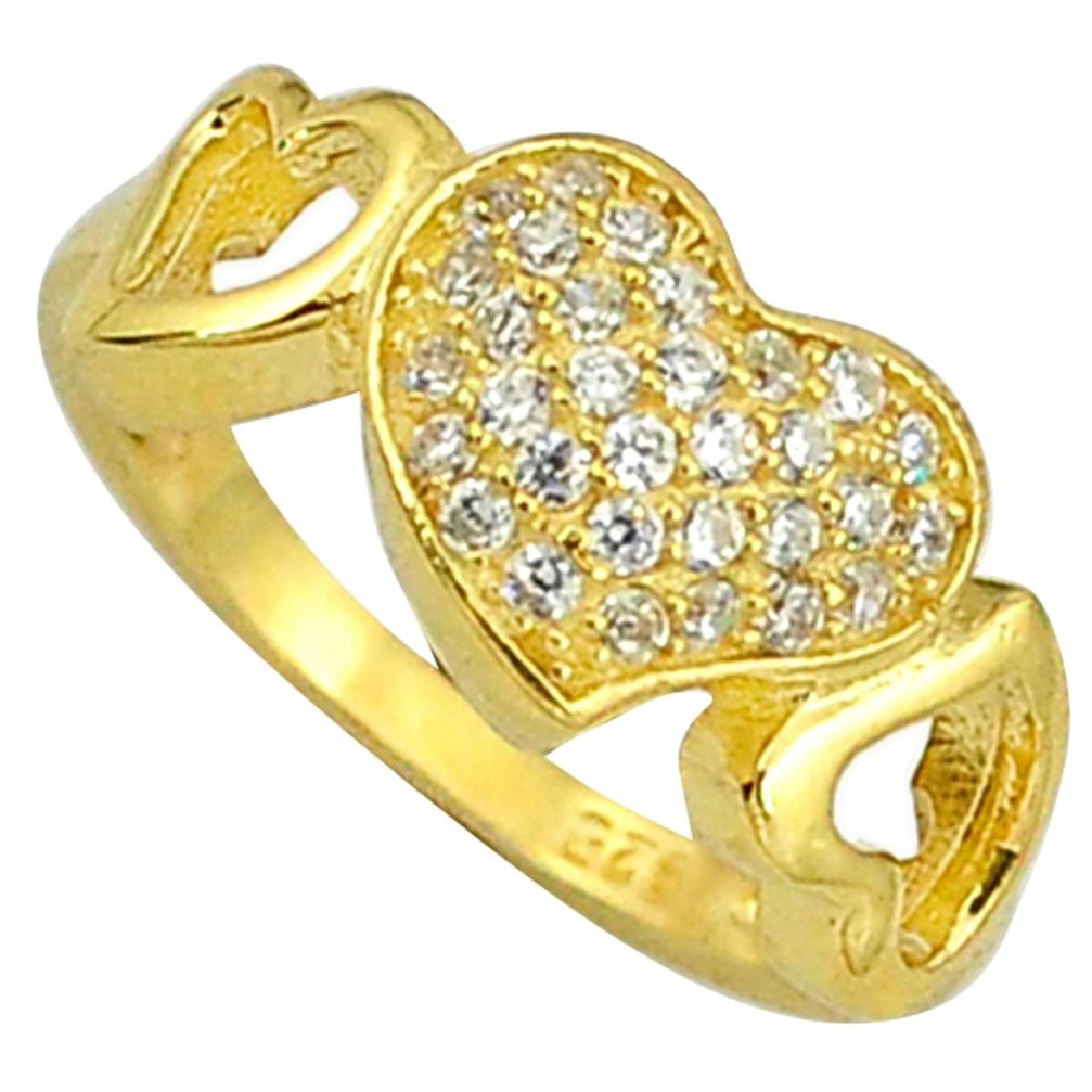 Natural white topaz 925 sterling silver 14k gold heart ring size 5 a31346