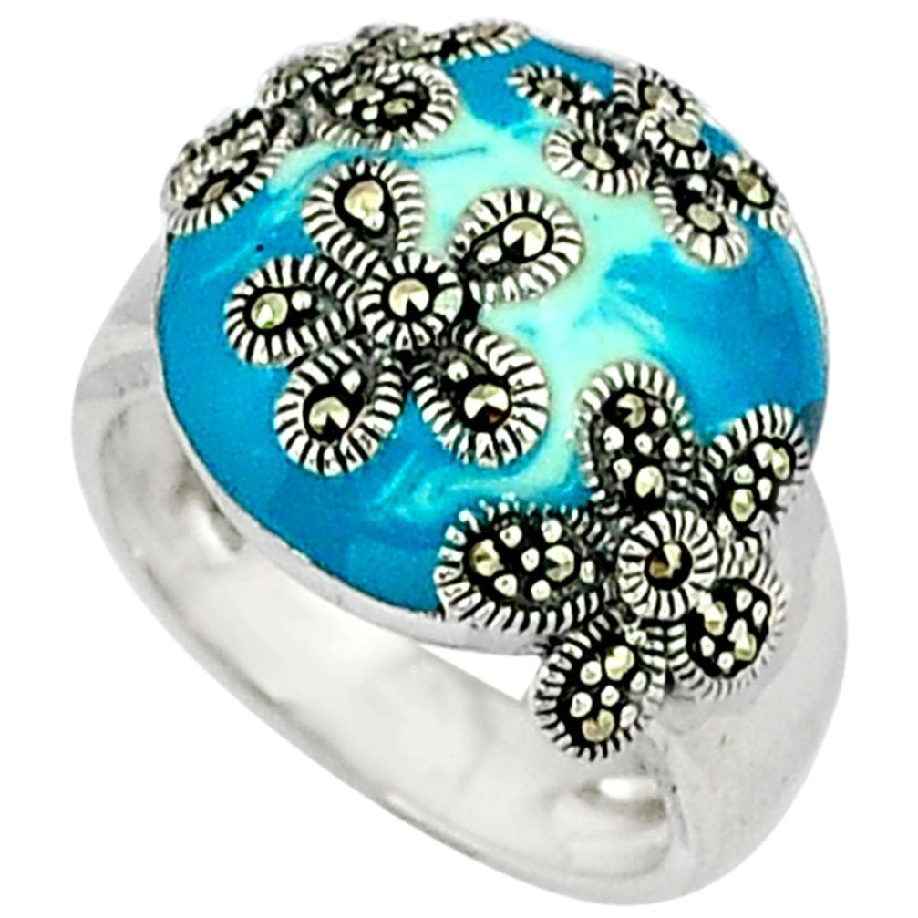 6.98gms marcasite enamel 925 sterling silver ring jewelry size 7.5 a31626