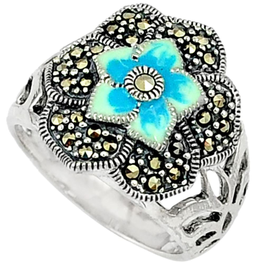 7.01gms marcasite enamel 925 sterling silver ring jewelry size 7.5 a31631