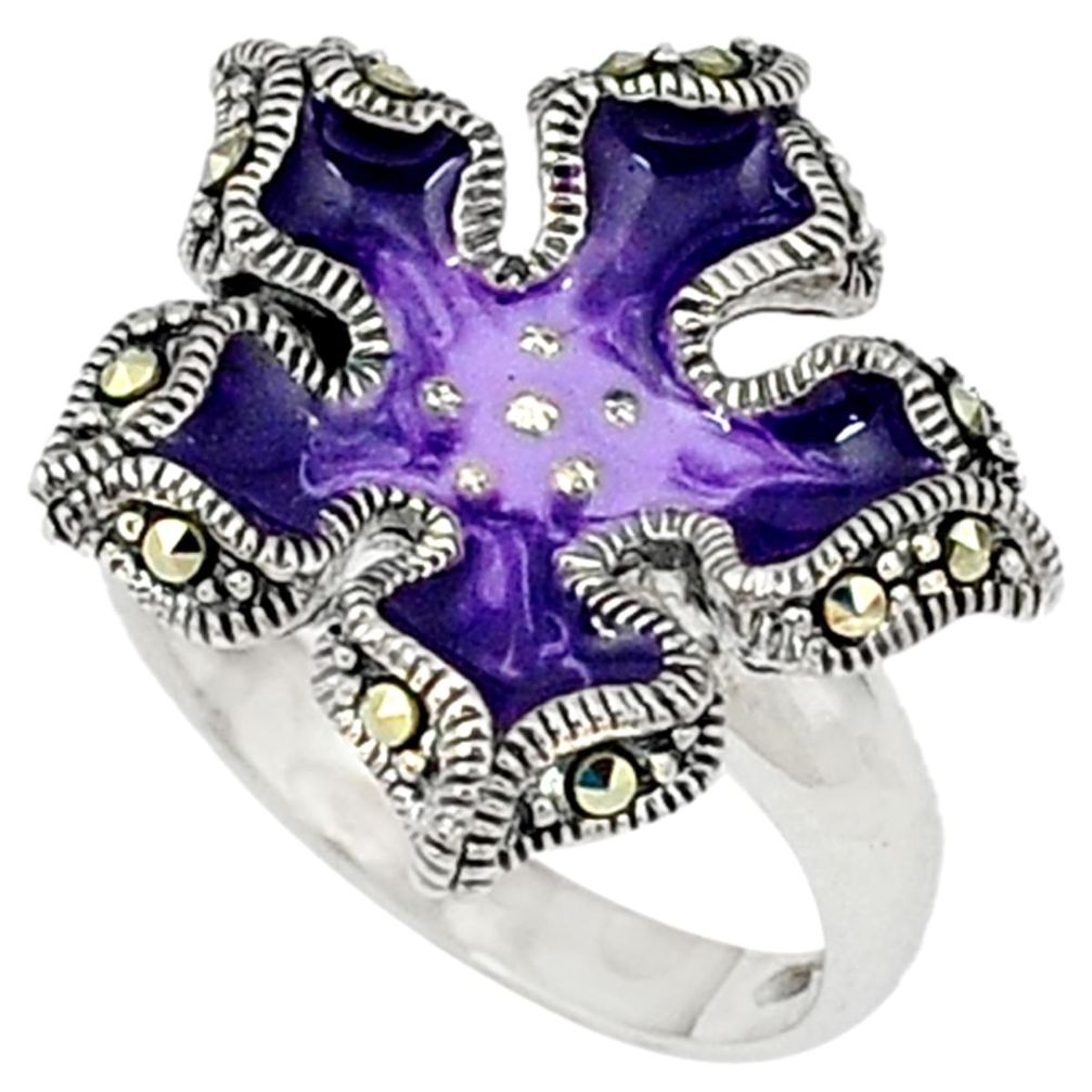 5.77gms marcasite enamel 925 sterling silver ring jewelry size 7.5 a31635