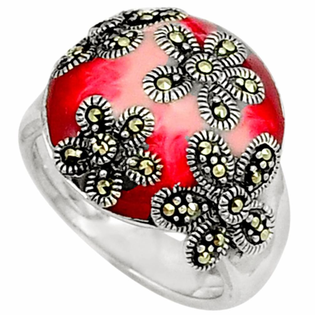 6.39gms marcasite enamel 925 sterling silver ring jewelry size 6.5 a31640