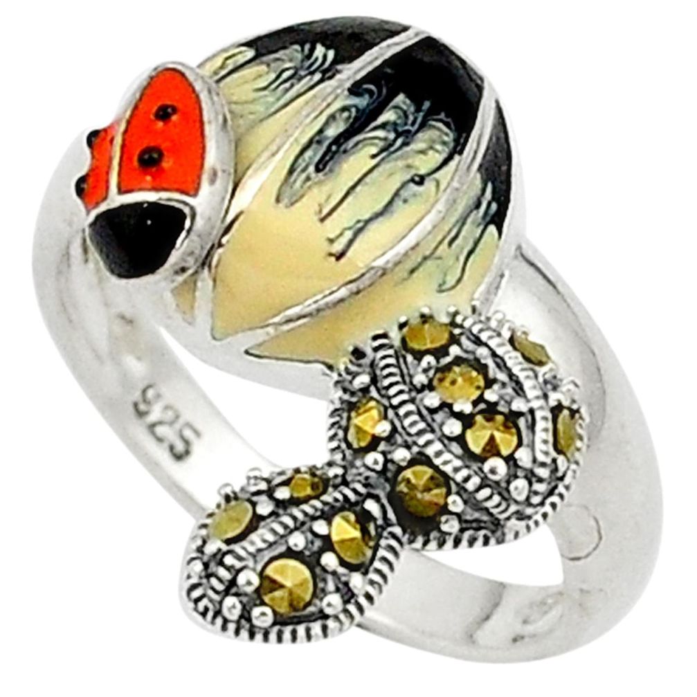 925 sterling silver swiss marcasite multi color enamel ring size 8.5 a31678