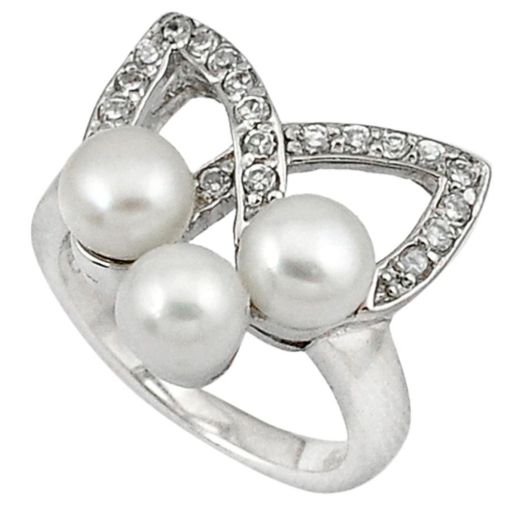 Natural white pearl round topaz 925 sterling silver ring jewelry size 6 a31800