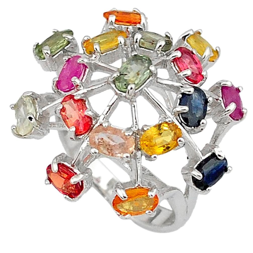 Big head natural multicolor sapphire 925 sterling silver ring size 7.5 a31849