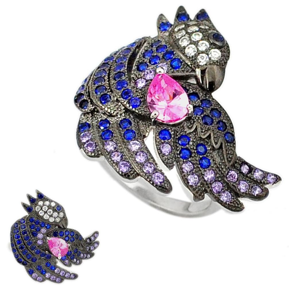 Pink kunzite (lab) multi gemstone 925 sterling silver ring jewelry size 7 a31880