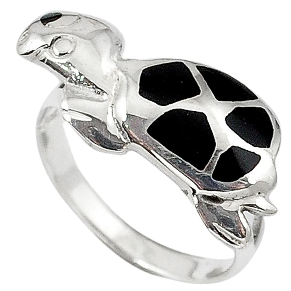 Black onyx enamel 925 sterling silver tortoise ring jewelry size 6 a32556