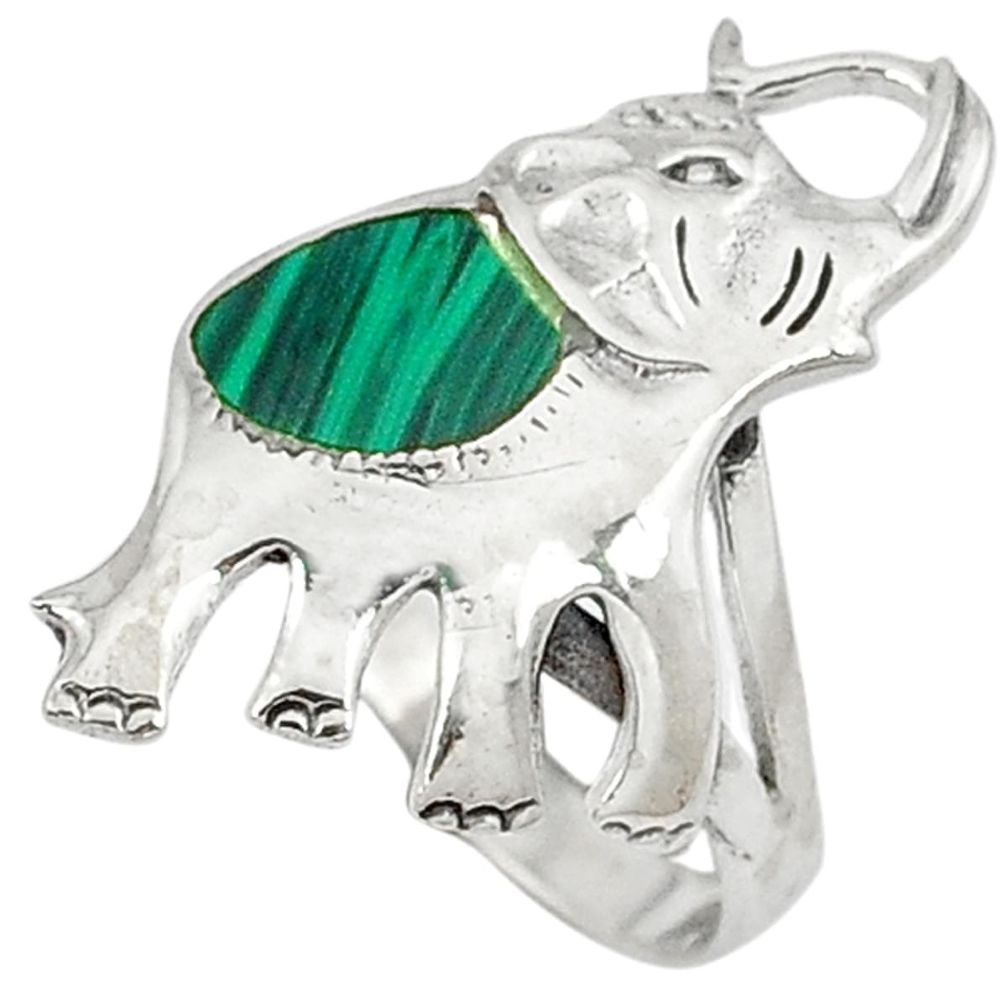 Green malachite (pilot's stone) 925 sterling silver elephant ring size 5 a32559