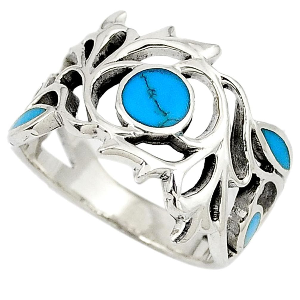 Fine blue turquoise enamel 925 sterling silver ring jewelry size 8 a32630