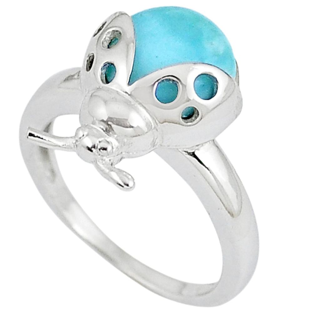 925 sterling silver natural blue larimar beetle ring jewelry size 7 a33015