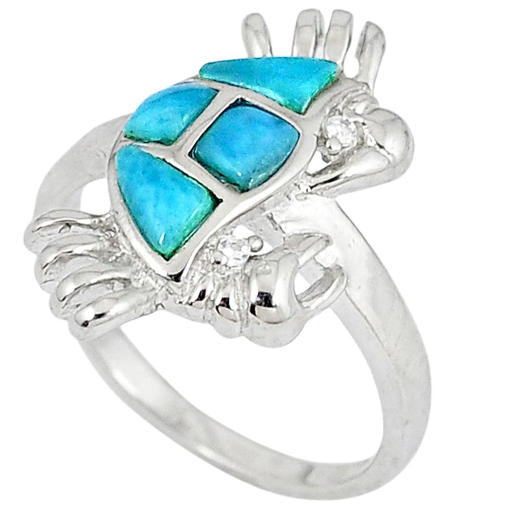 Natural blue larimar topaz 925 sterling silver crab ring jewelry size 8 a33025