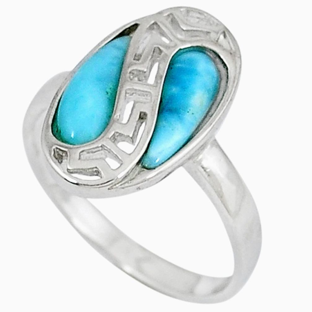 Natural blue larimar pear shape 925 sterling silver ring jewelry size 7 a33035