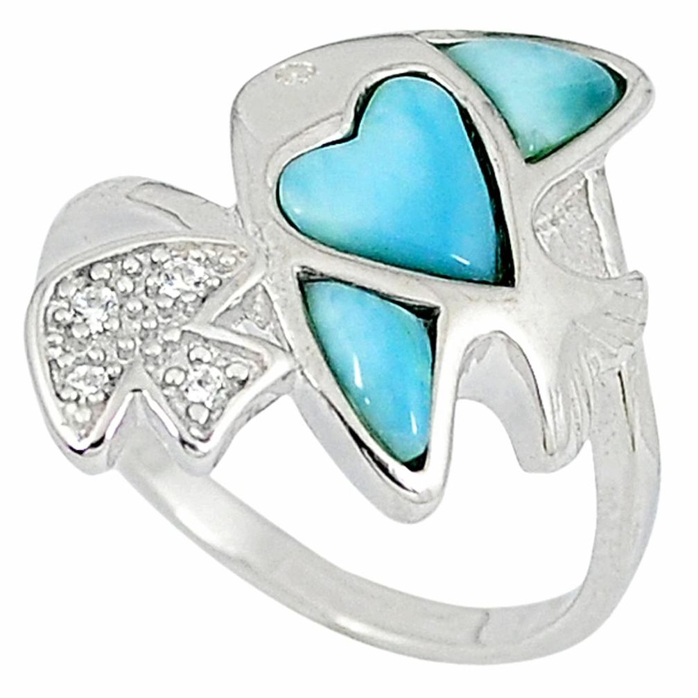 925 sterling silver natural blue larimar topaz fish ring jewelry size 8 a33067