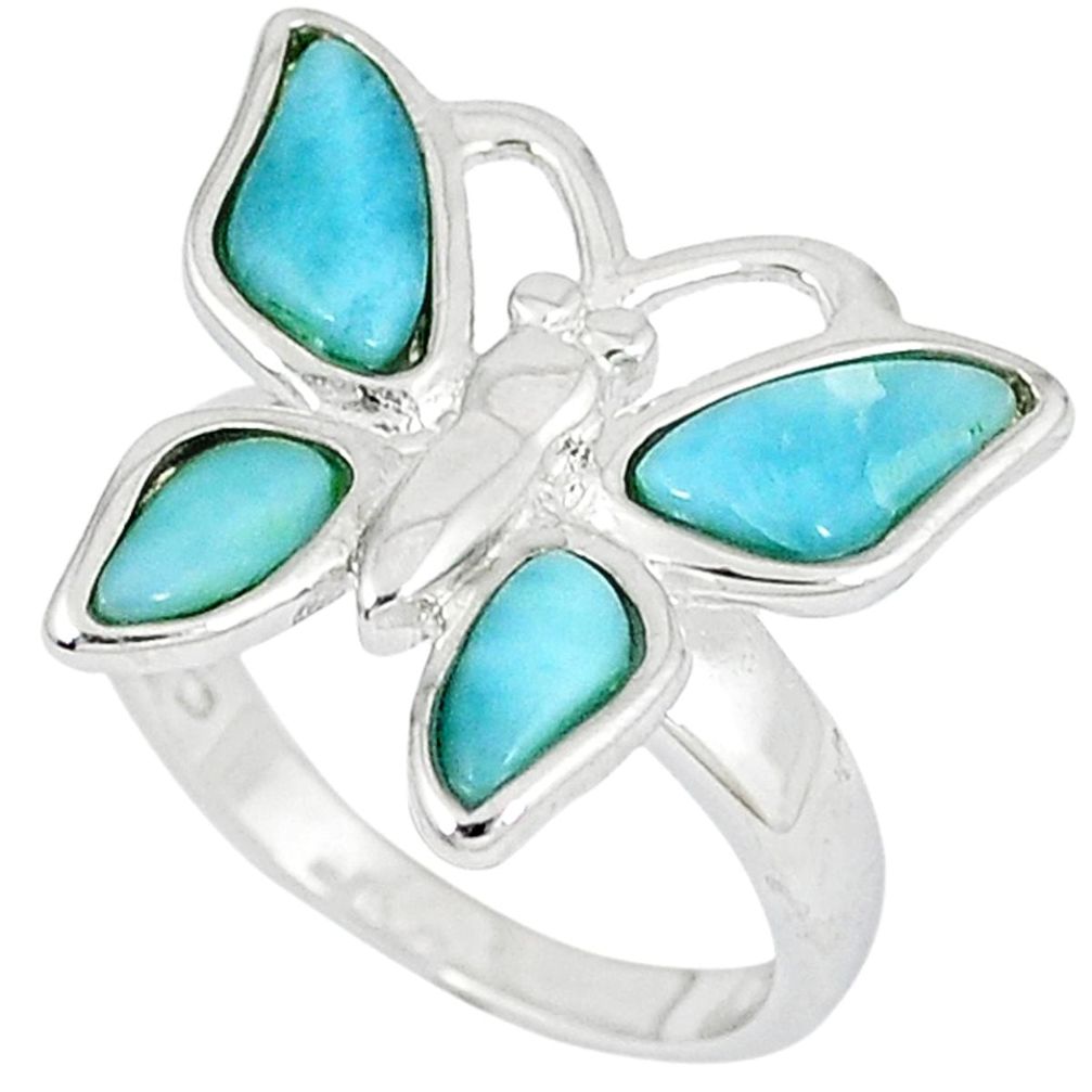 Natural blue larimar fancy 925 sterling silver butterfly ring size 7 a33070