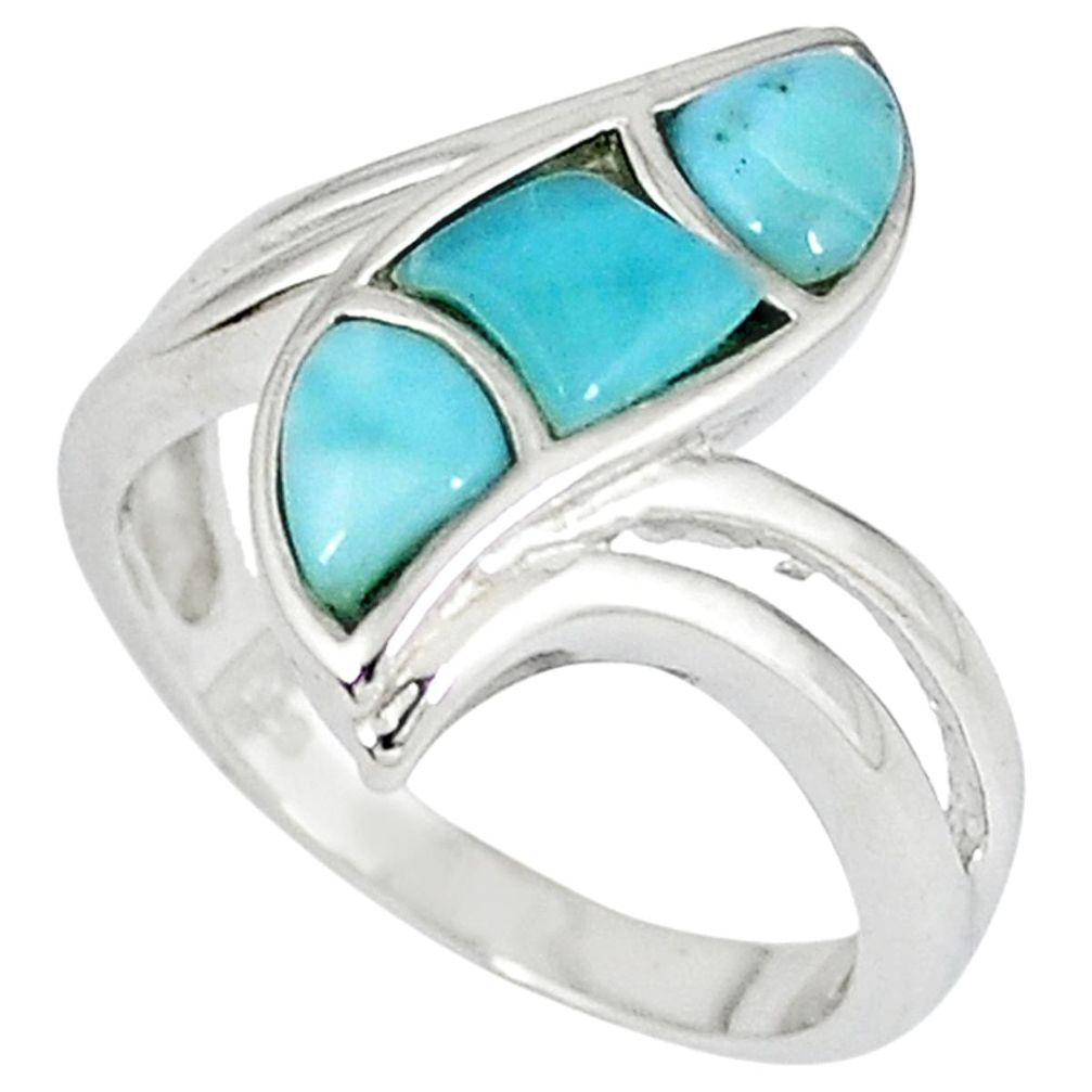 925 sterling silver natural blue larimar fancy shape ring jewelry size 7 a33077