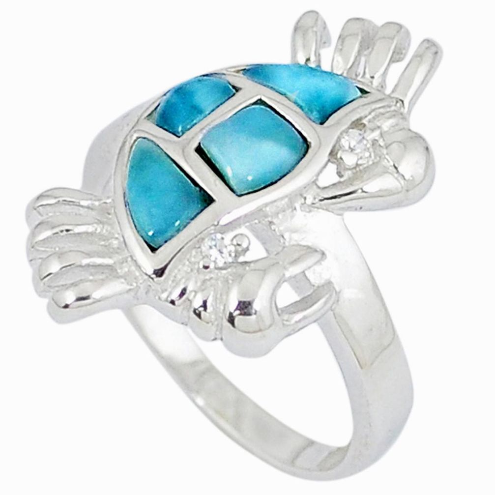 Natural blue larimar topaz 925 sterling silver crab ring jewelry size 6 a33083