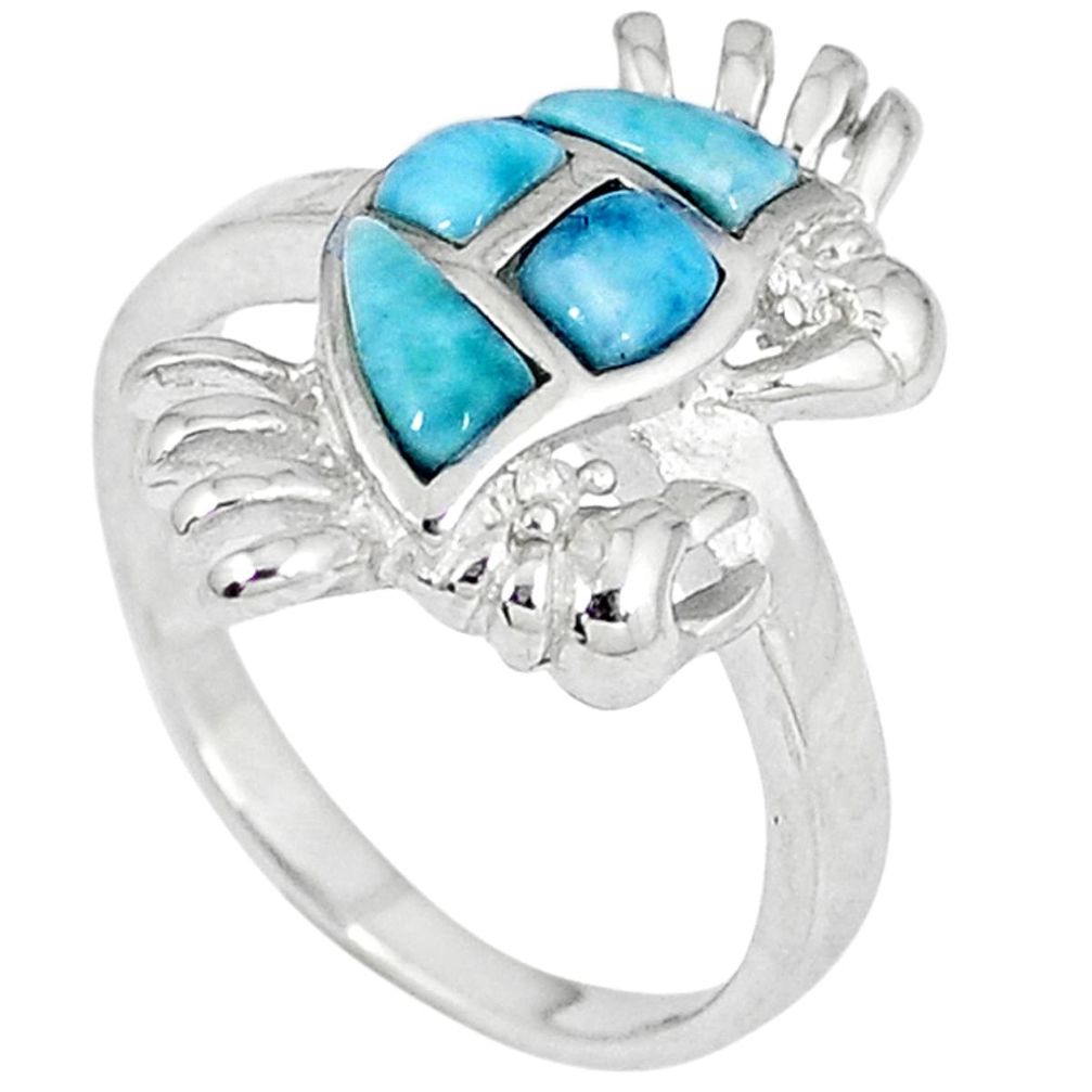 Natural blue larimar topaz 925 sterling silver crab ring jewelry size 8 a33087