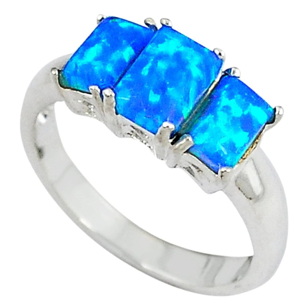 Blue australian opal (lab) octagan shape 925 sterling silver ring size 7 a33794