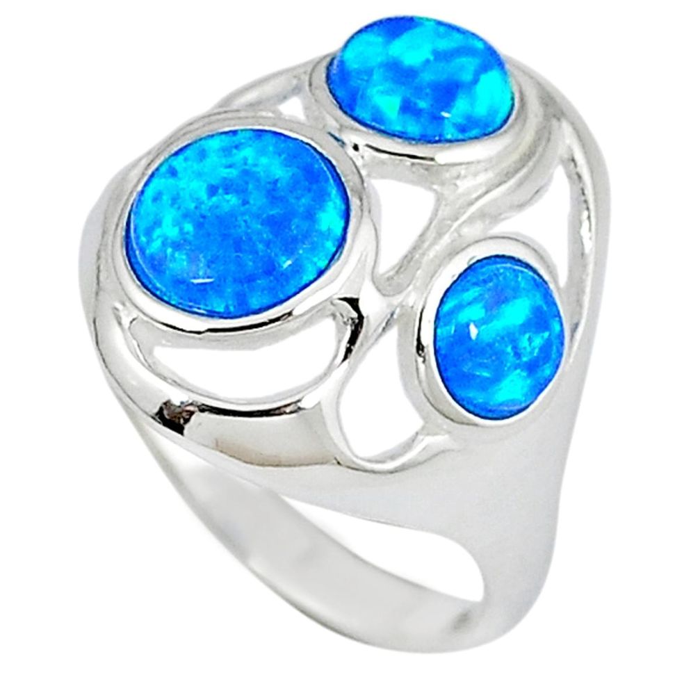 Blue australian opal (lab) 925 sterling silver ring jewelry size 8 a33803