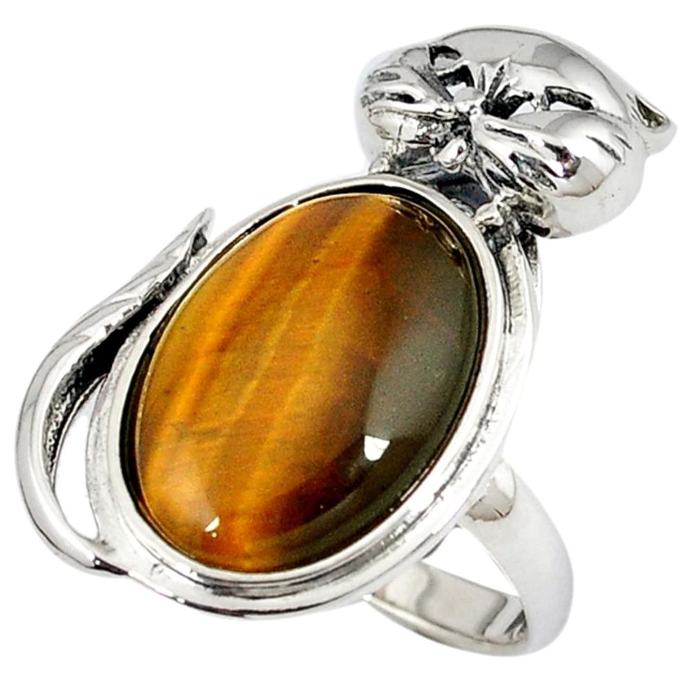 925 sterling silver natural brown tiger's eye oval ring jewelry size 8 a34054