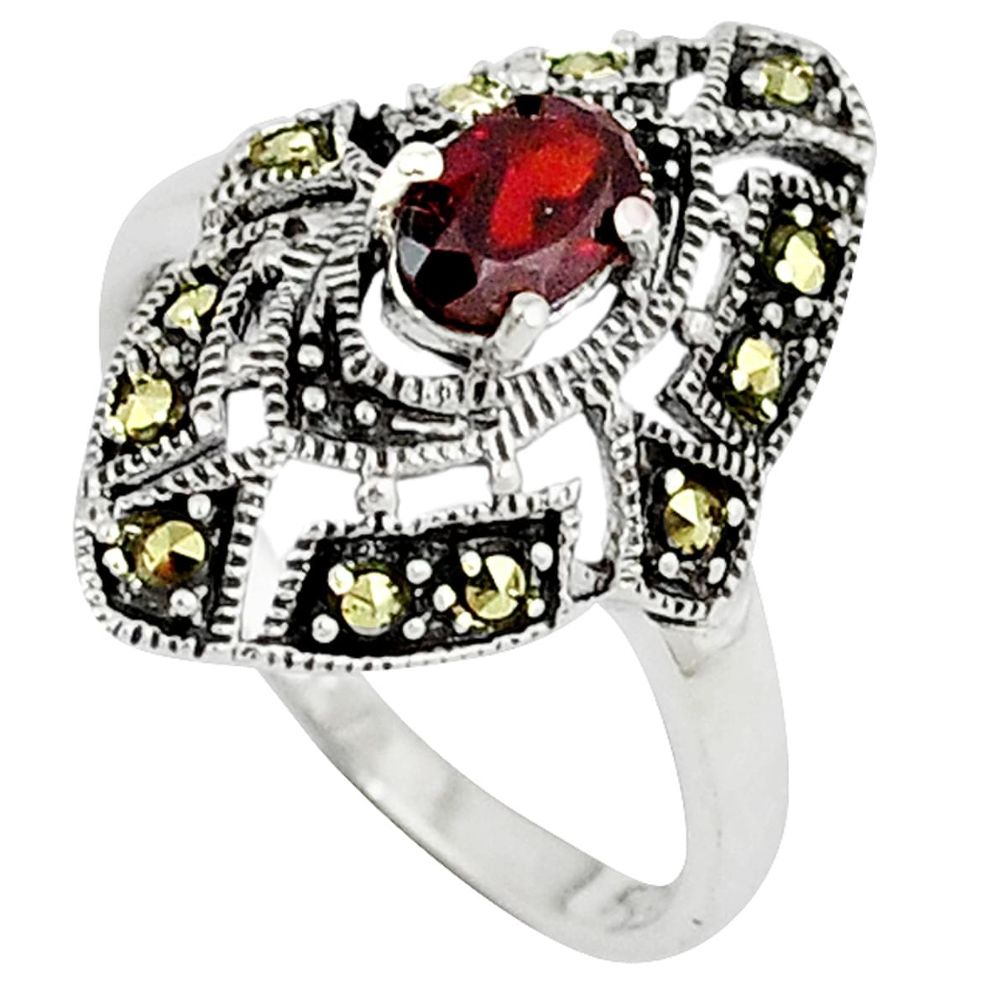 Art deco red garnet swiss marcasite 925 sterling silver ring size 7 a34310