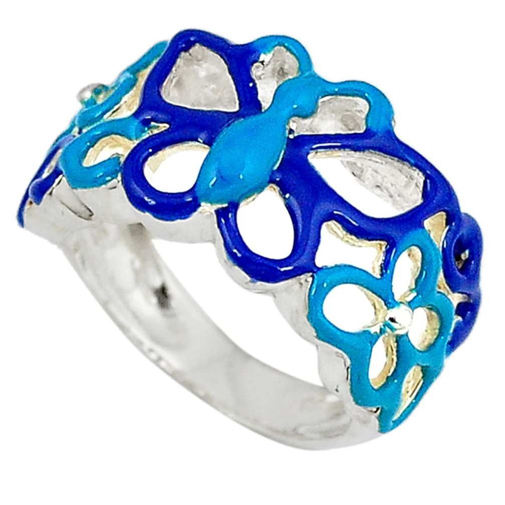 Multi color enamel 925 sterling silver butterfly ring jewelry size 5.5 a34506