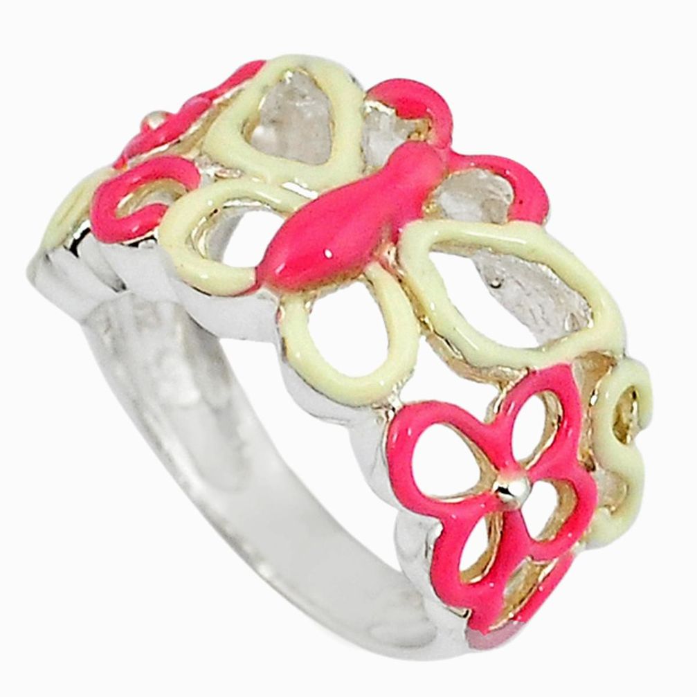 Multi color enamel 925 sterling silver butterfly ring jewelry size 5.5 a34509