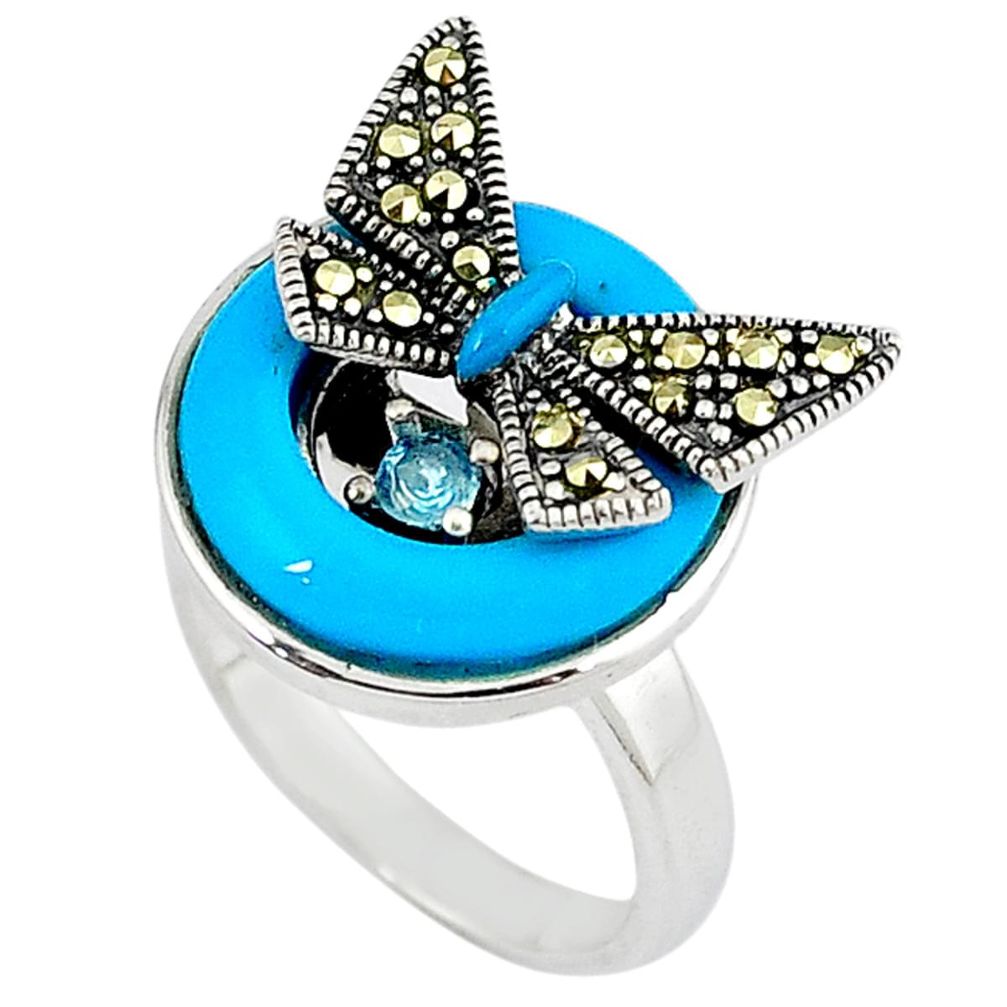 Blue sleeping beauty turquoise 925 silver butterfly ring jewelry size 6.5 a34711