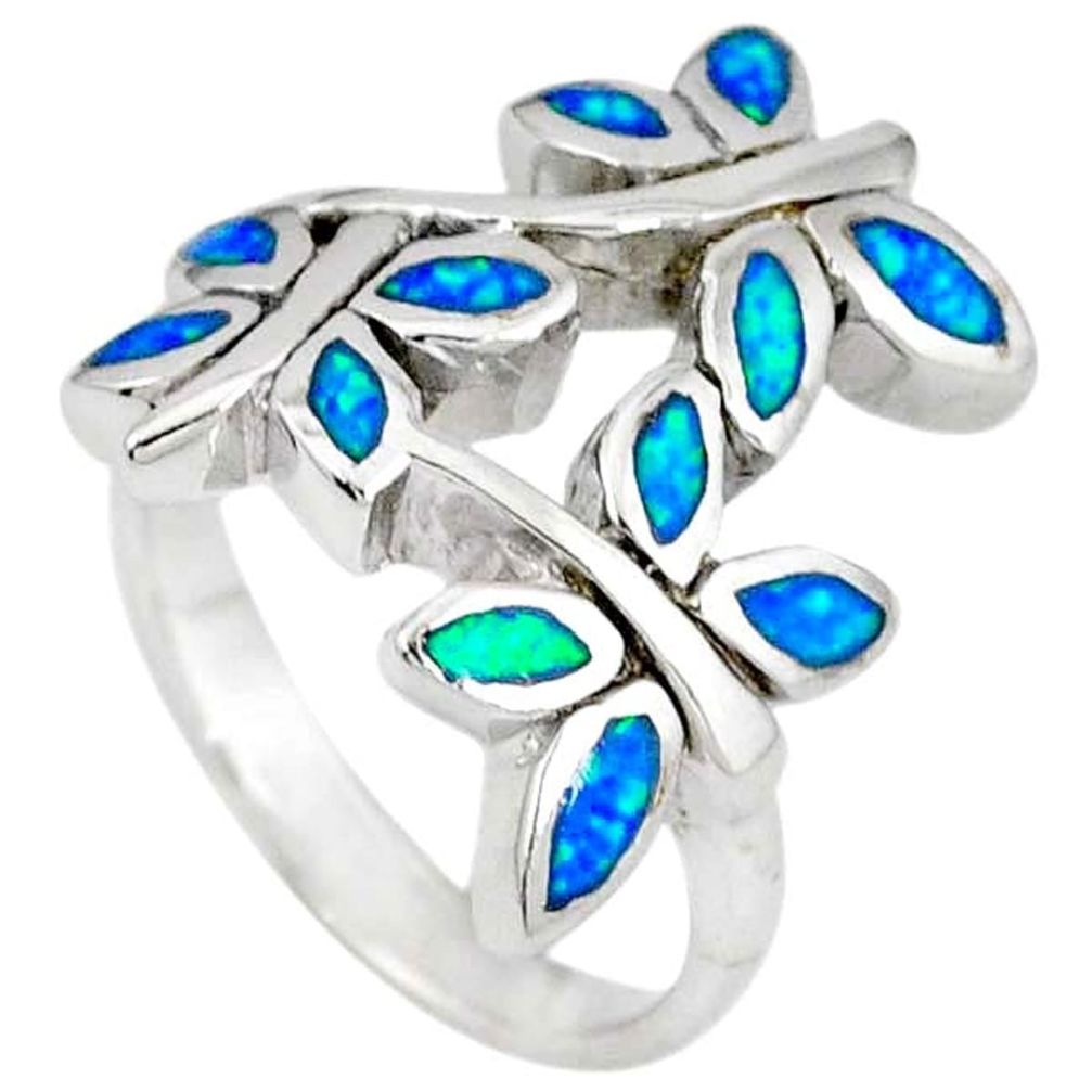 925 sterling silver blue australian opal (lab) butterfly ring size 5.5 a36560