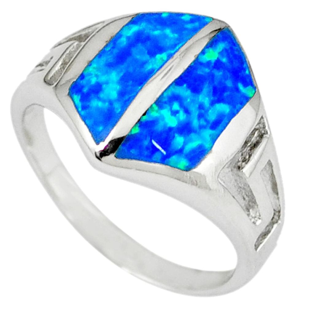 Blue australian opal (lab) enamel 925 silver ring jewelry size 6 a36568
