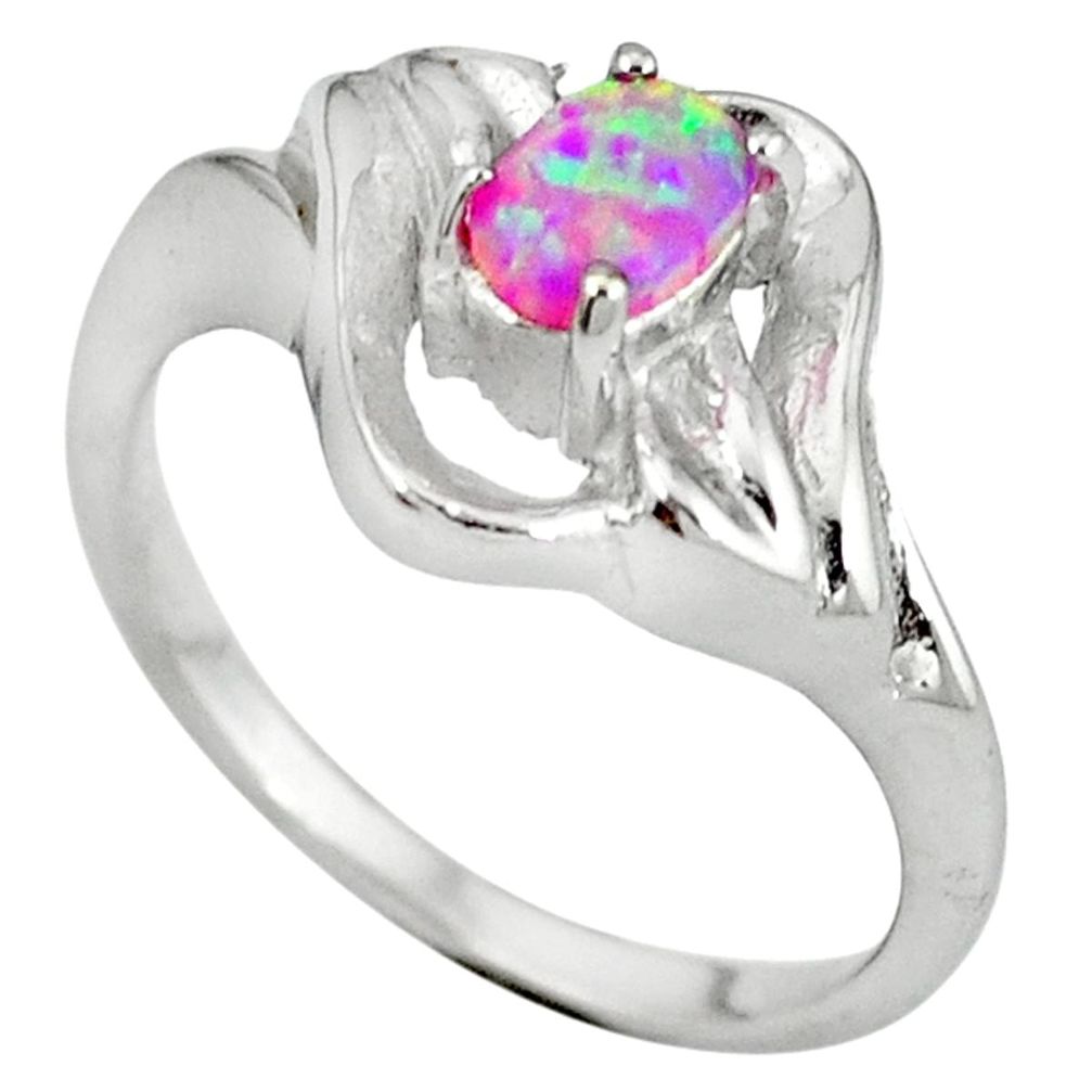 925 sterling silver pink australian opal (lab) ring jewelry size 6.5 a36614