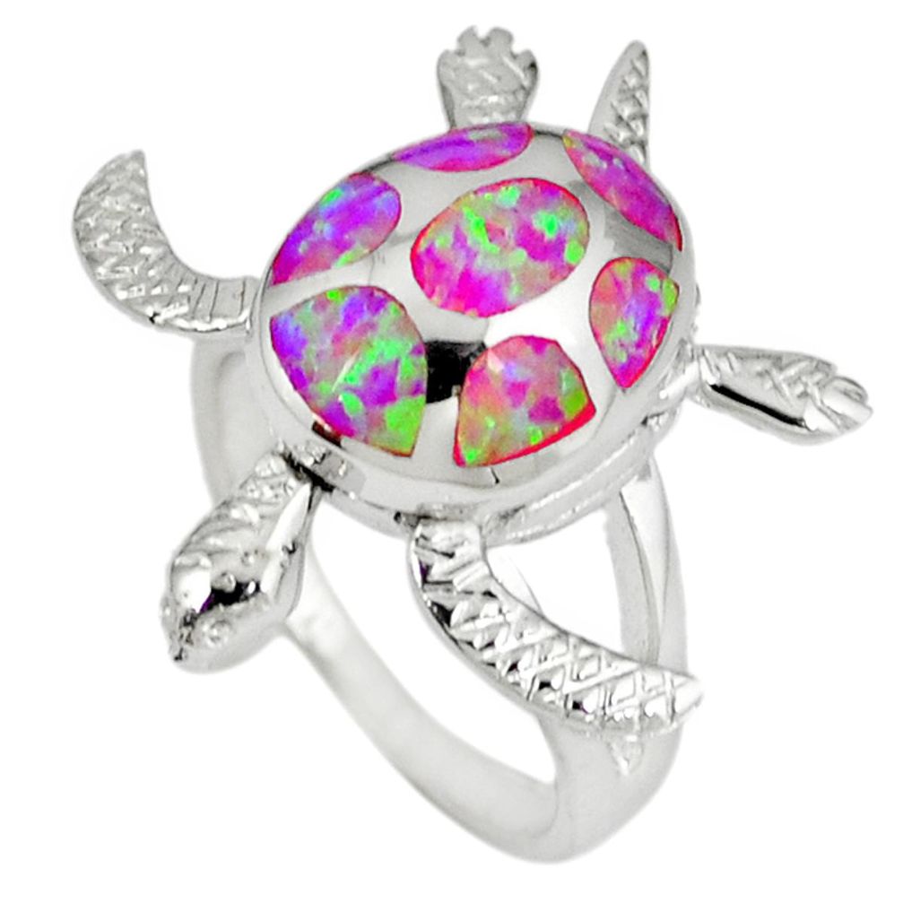 Pink australian opal (lab) 925 silver tortoise ring jewelry size 5.5 a36624