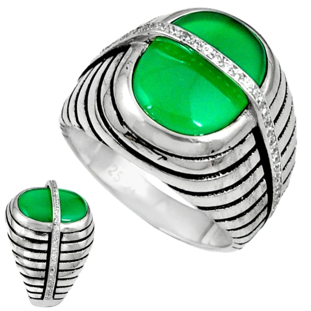 Natural green chalcedony topaz 925 silver mens ring jewelry size 8.5 a37073