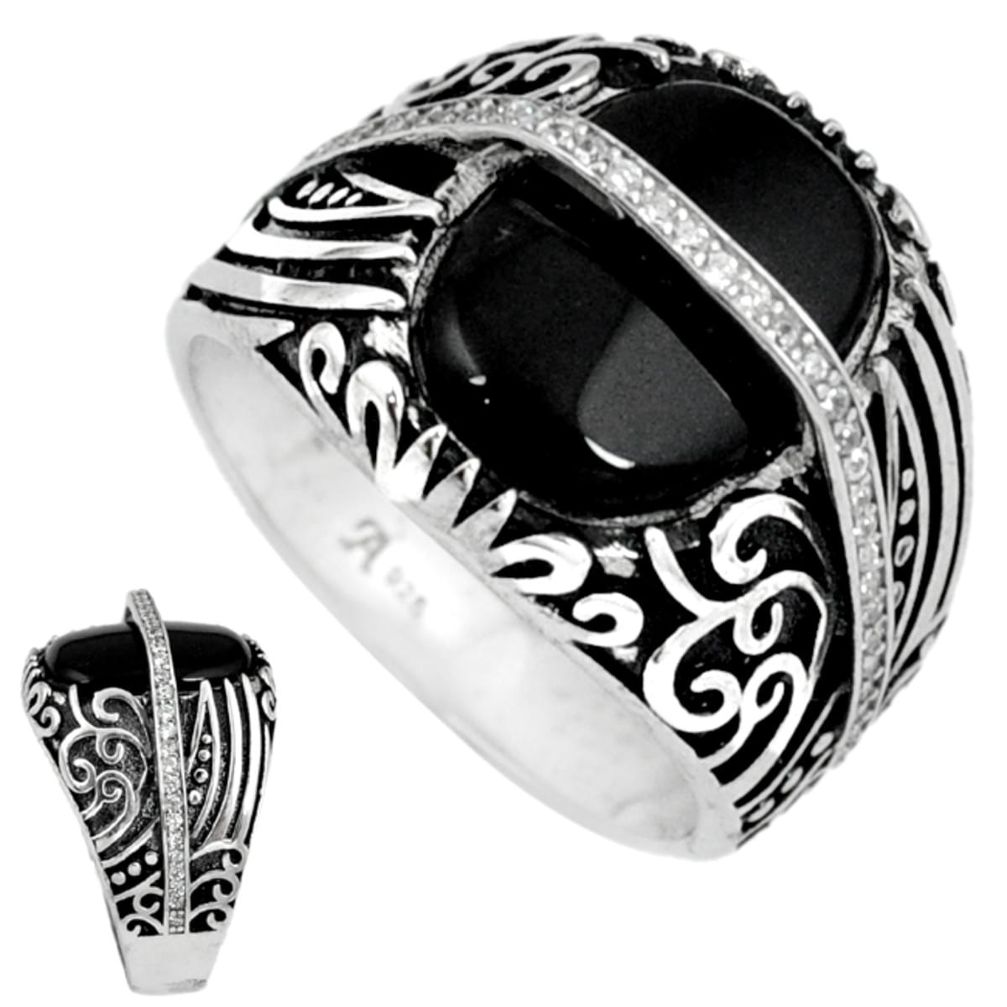 925 sterling silver natural black onyx white topaz mens ring size 9 a37084