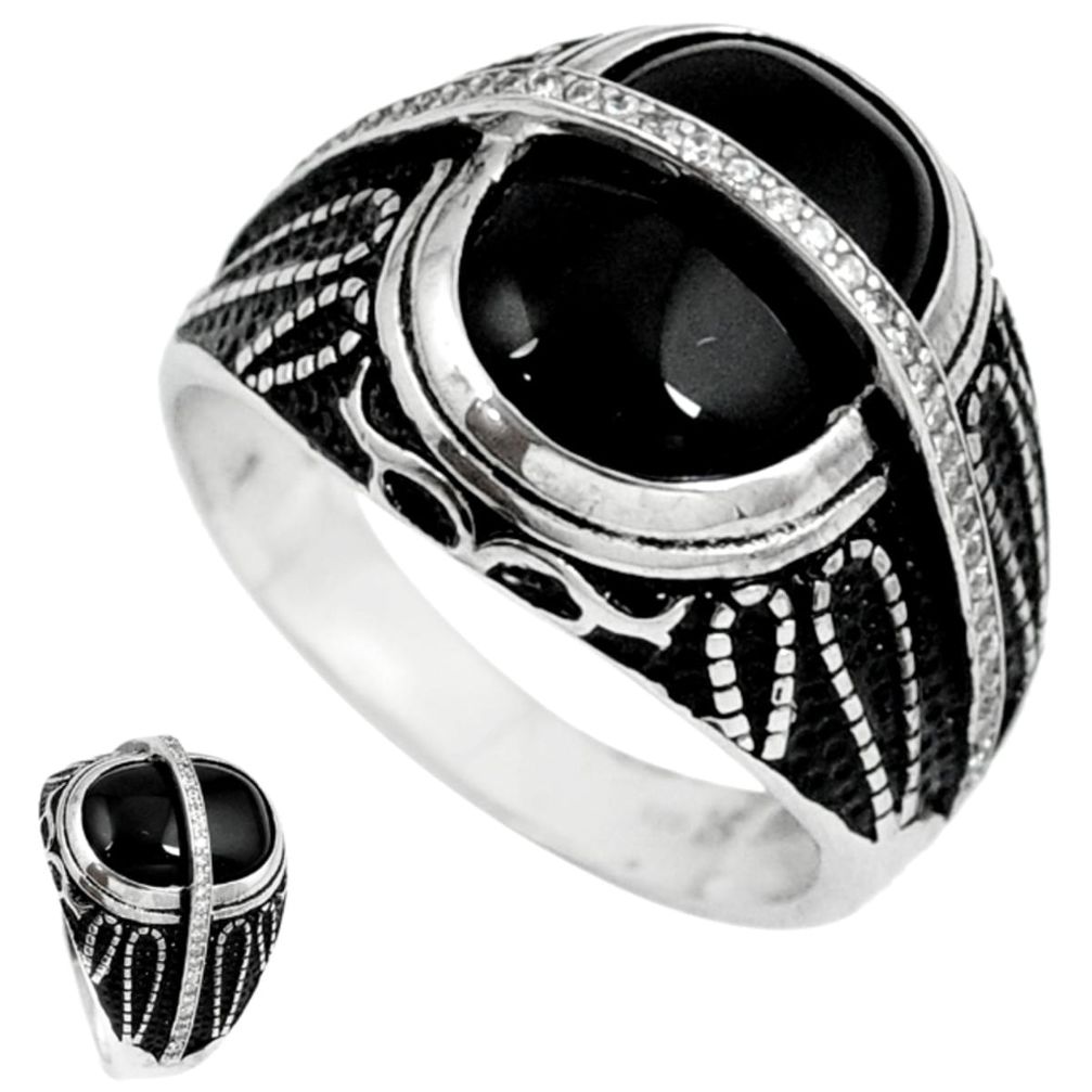 Natural black onyx oval topaz 925 sterling silver mens ring size 9.5 a37090