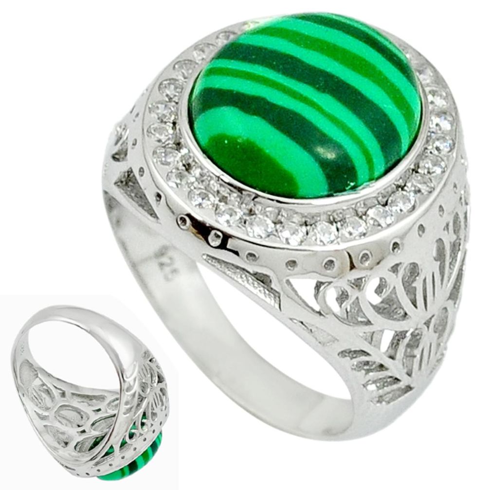 Natural green malachite (pilot's stone) 925 silver mens ring size 8.5 a37117