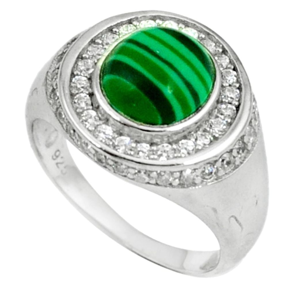 Natural green malachite (pilot's stone) 925 silver mens ring size 8 a37129