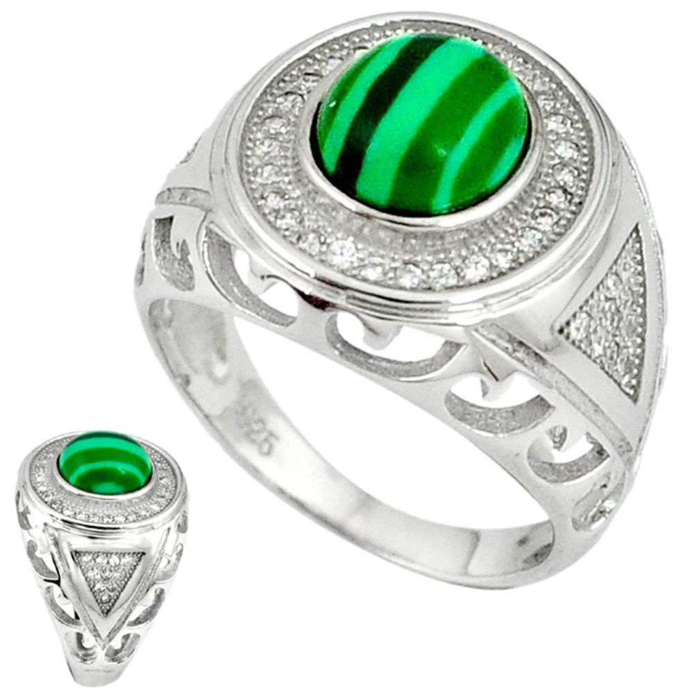 Natural green malachite (pilot's stone) 925 silver mens ring size 7 a37140