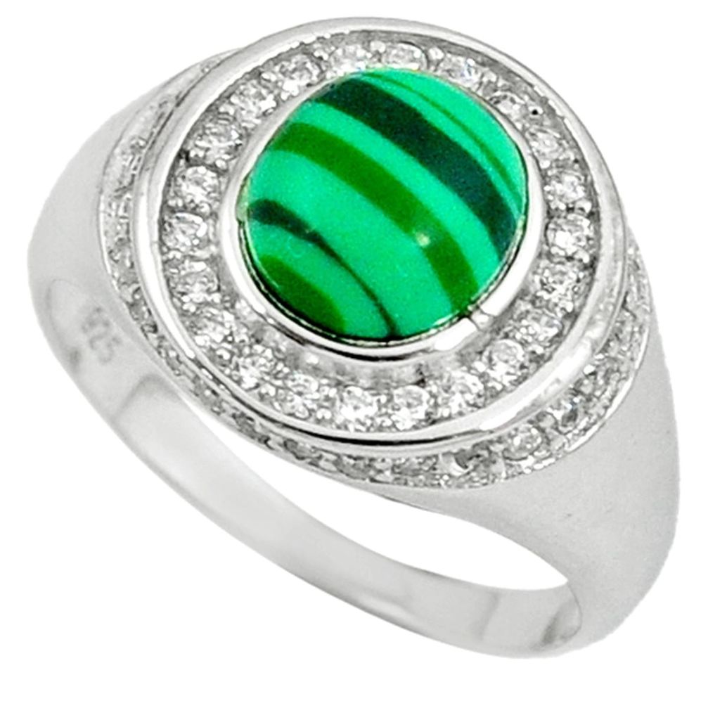 Natural green malachite (pilot's stone) 925 silver mens ring size 10 a37146