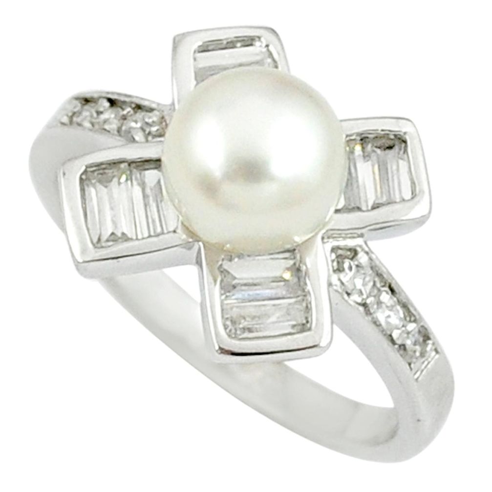 925 sterling silver natural white pearl topaz ring jewelry size 9 a37526