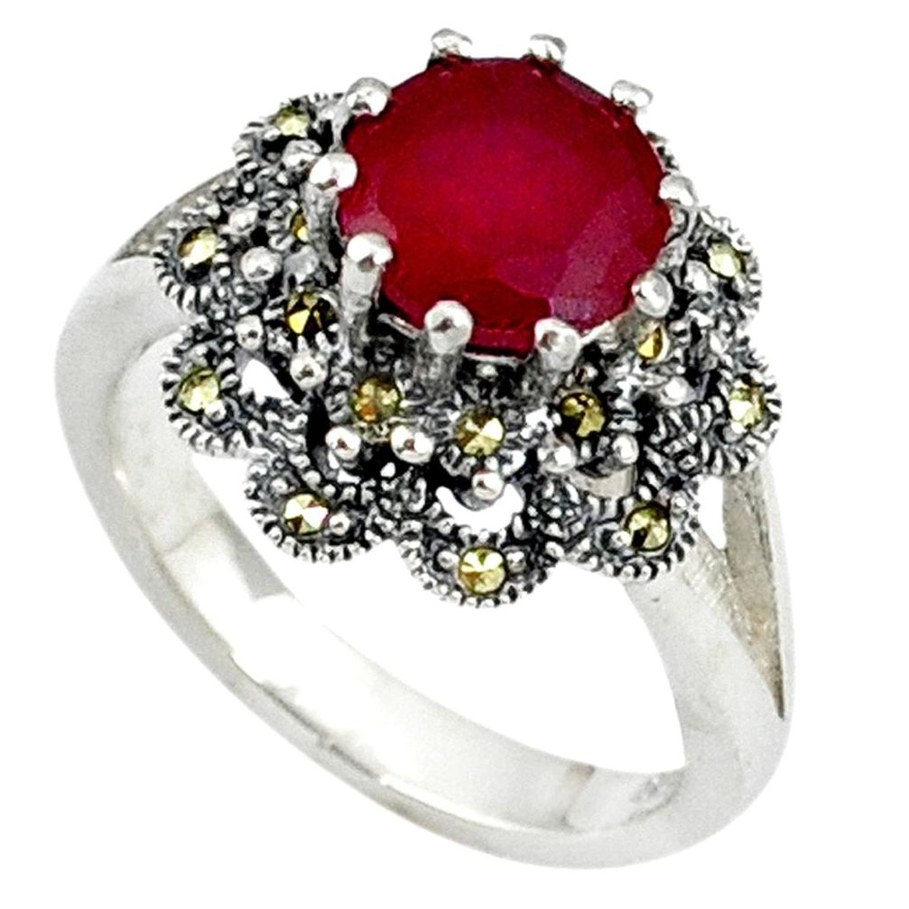 Red faux ruby fine marcasite 925 sterling silver ring jewelry size 6 a37788